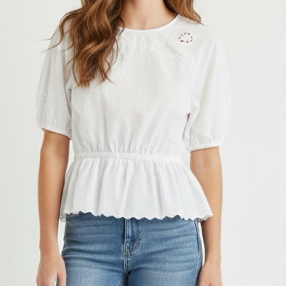 7 For All Mankind White Floral Eyelet Scallop Detail Blouse Medium